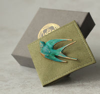 Verdigris Patina Swallow Bird Brooch
