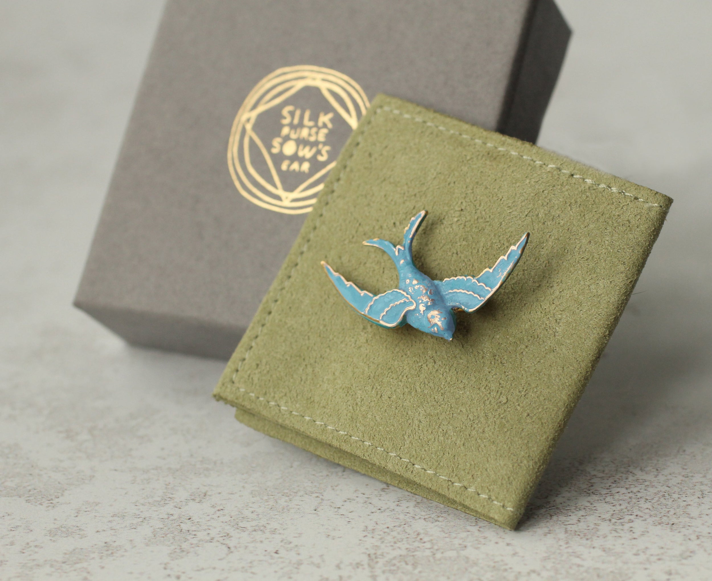 Blue Swallow Bird Brooch