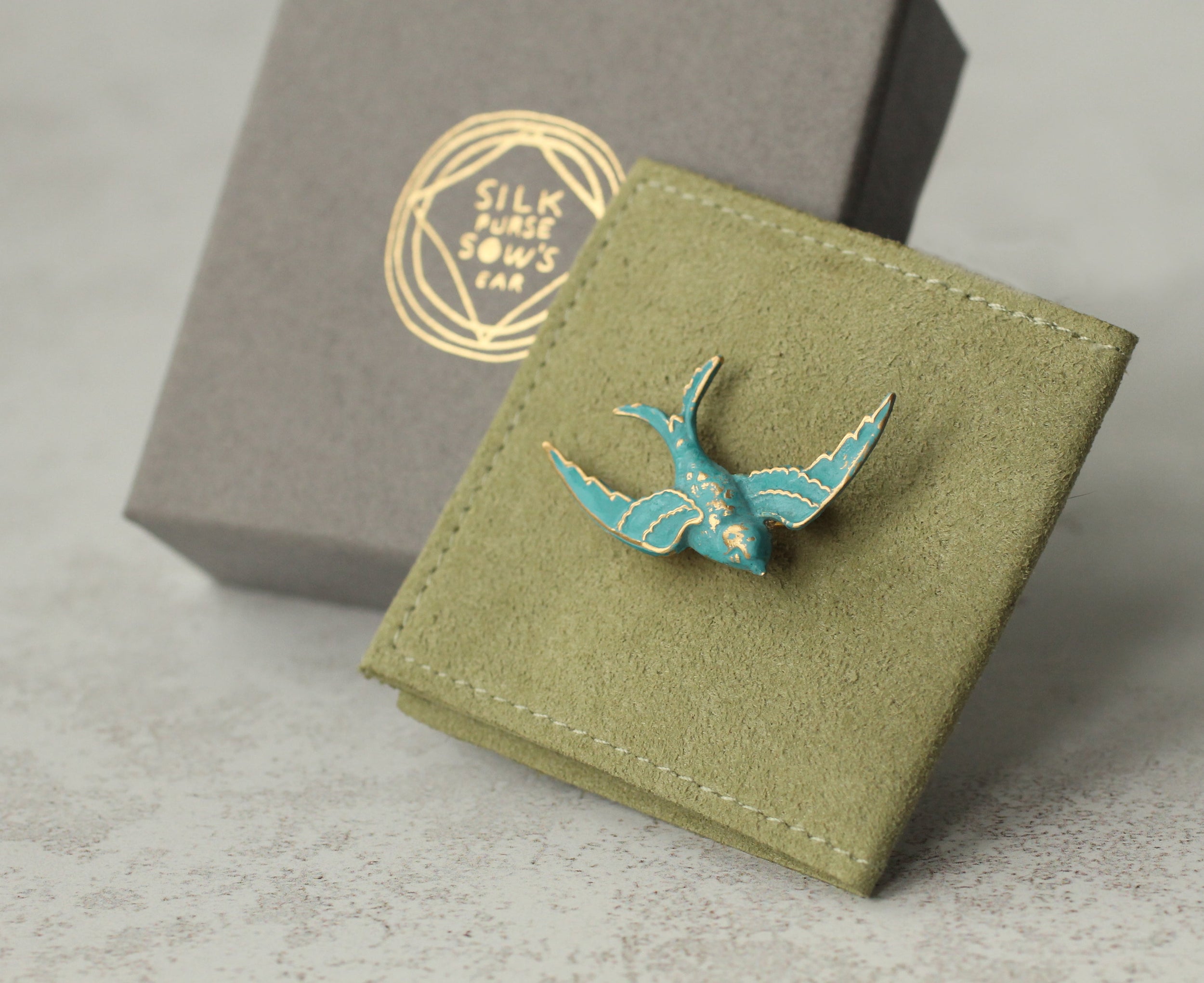 Verdigris Swallow Bird Brooch