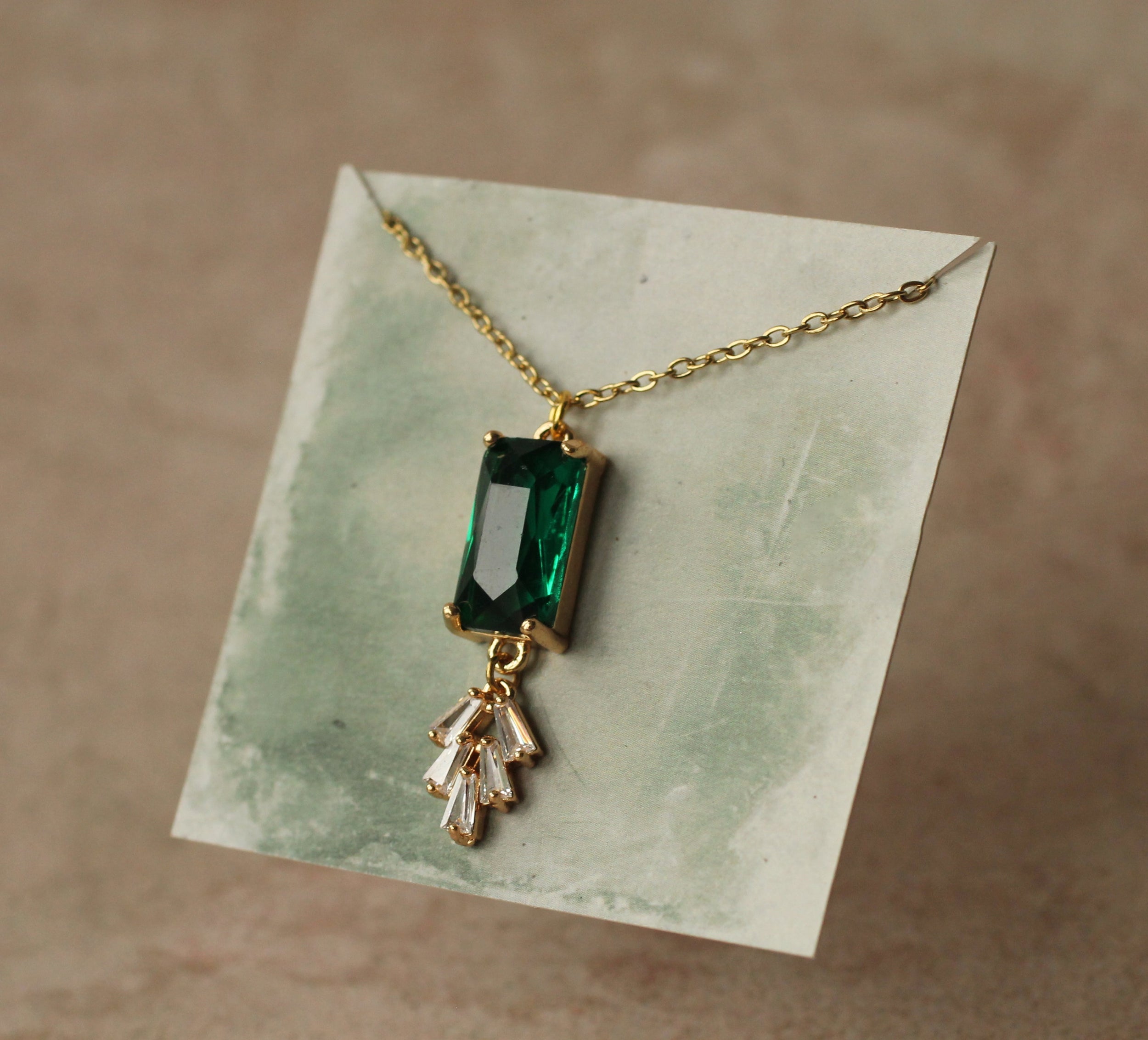 Art Deco Emerald Bar Necklace