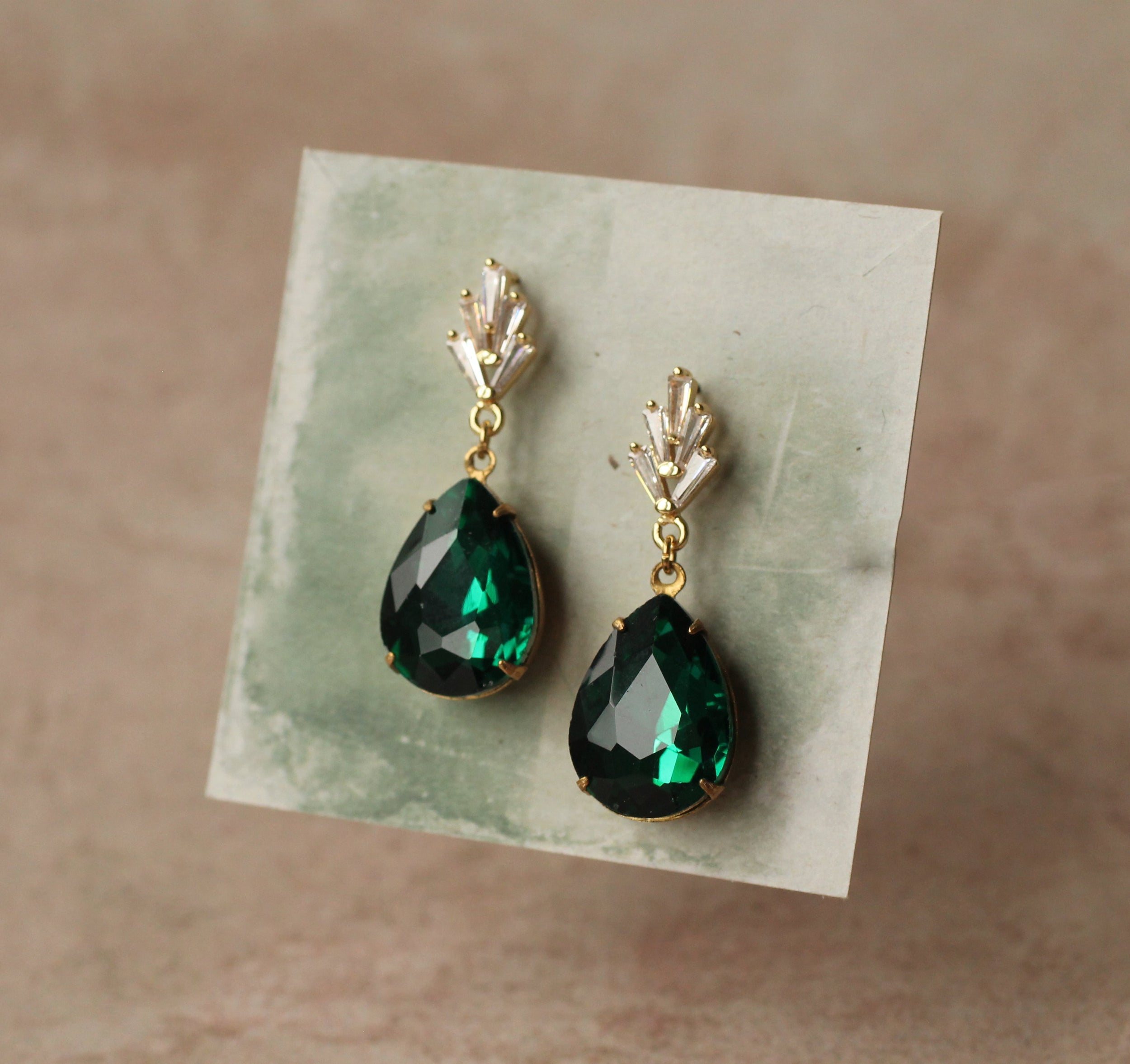 Art Deco Emerald Teardrop Earrings