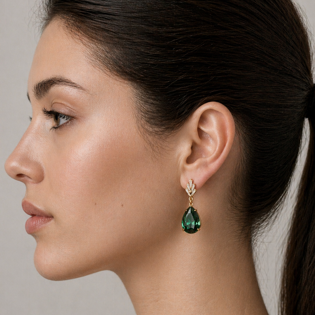 Art Deco Emerald Teardrop Earrings