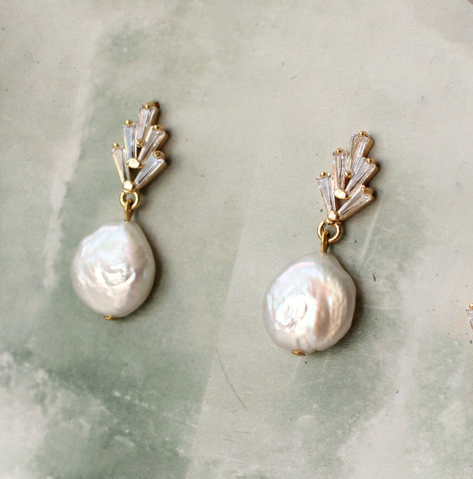 Silver Art Deco Crystal Pearl Earrings