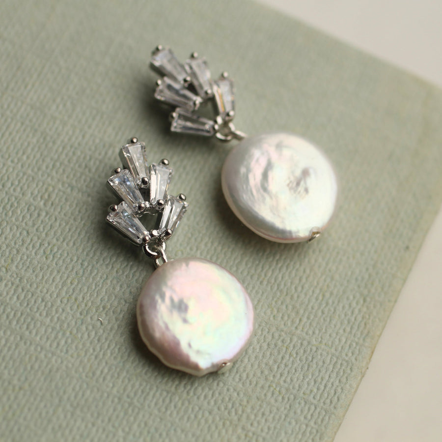 Silver Art Deco Pearl Earrings
