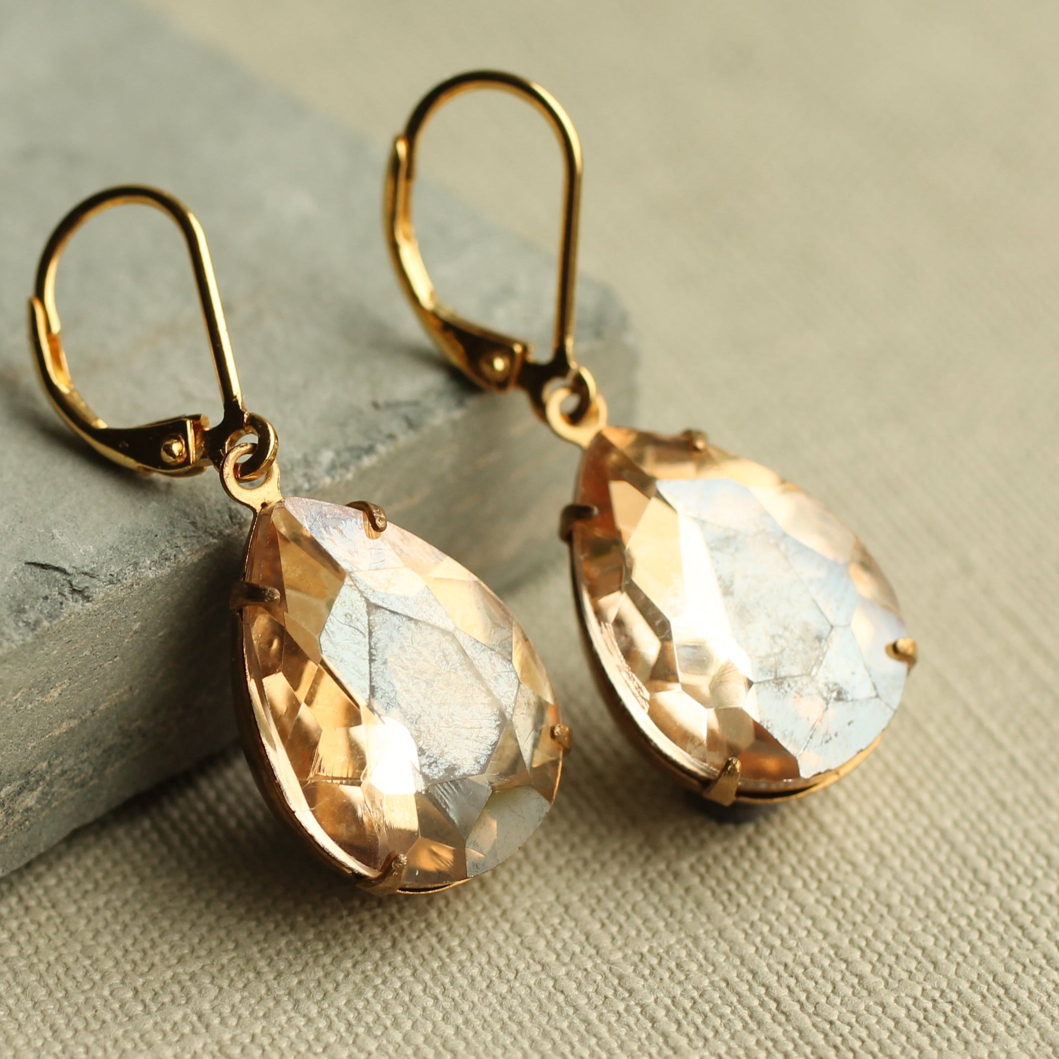 Vintage Champagne Teardrop Earrings