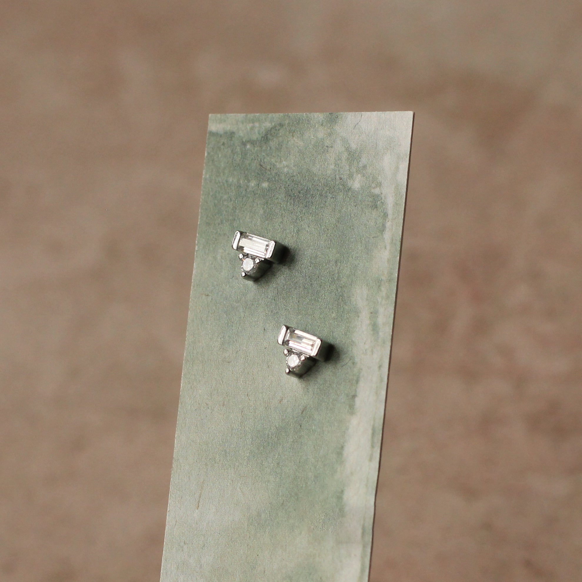 Art Deco Silver Crystal Pyramid Stud Earrings