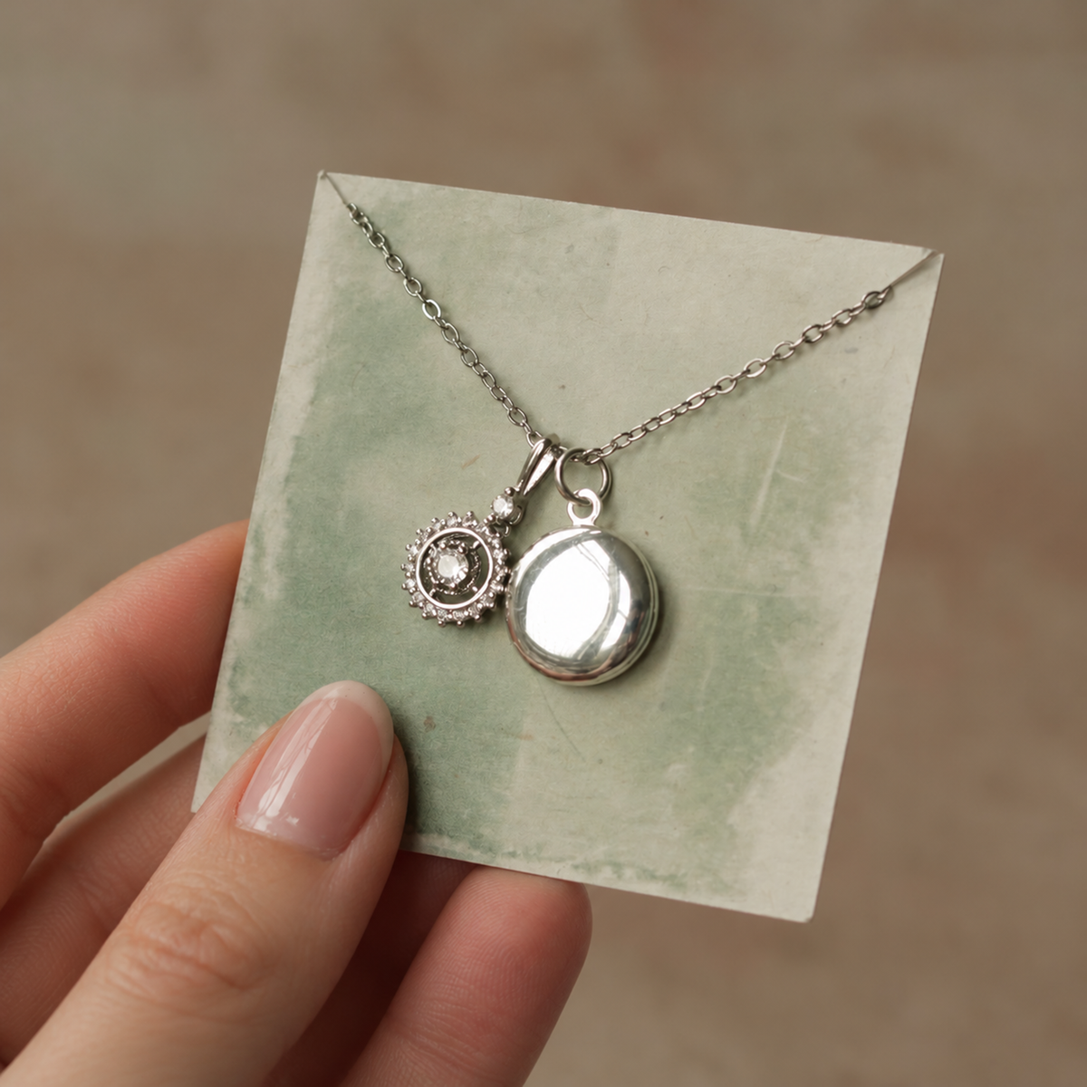 Silver Vintage Sun Charm Locket