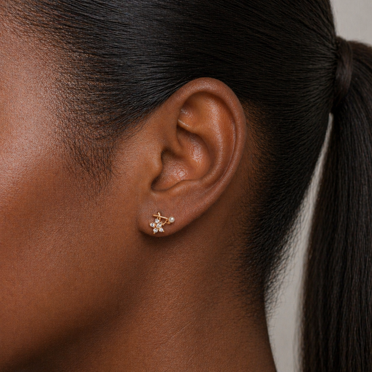 Cross Flower Stud Earrings with Pearl