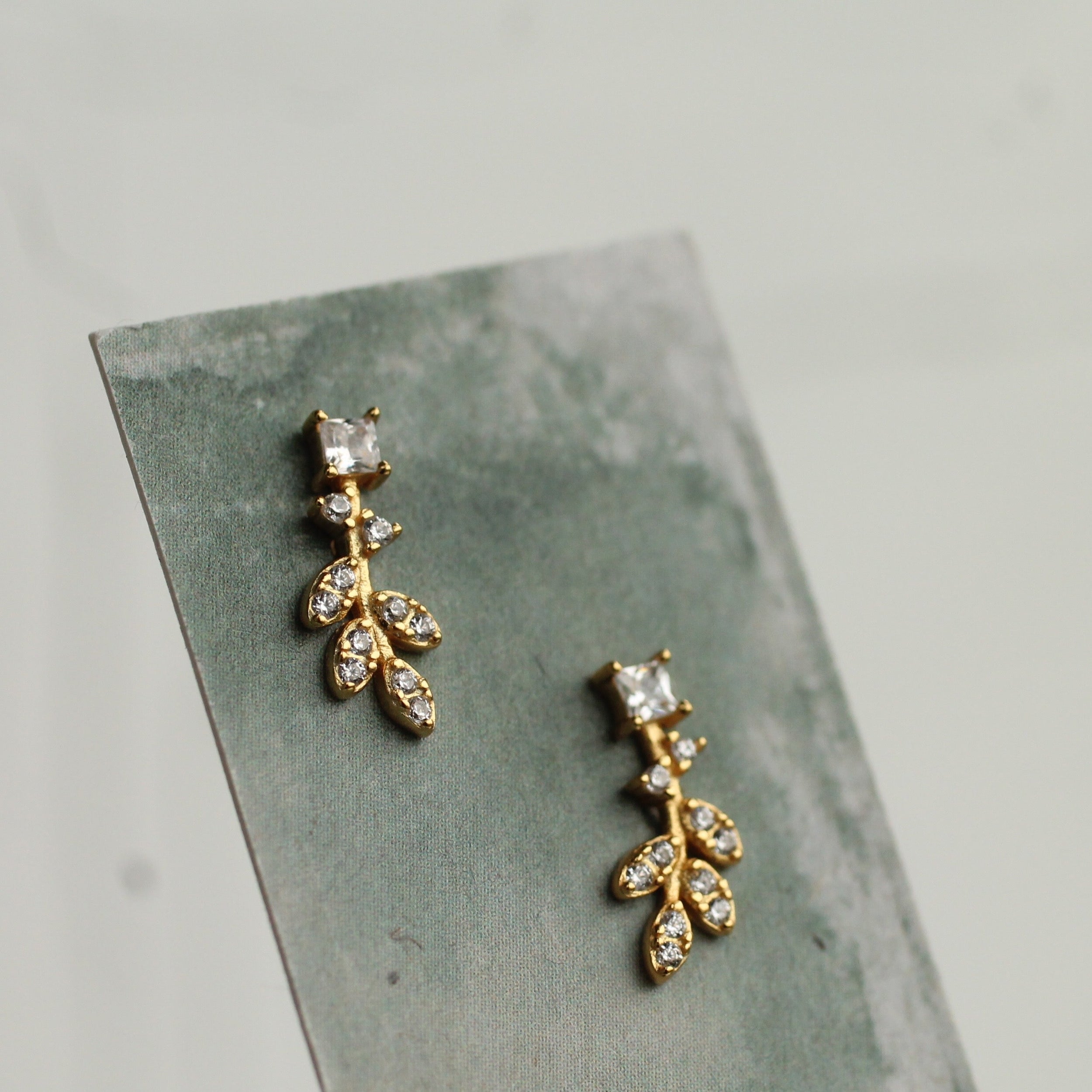Crystal Feather Stud Earrings