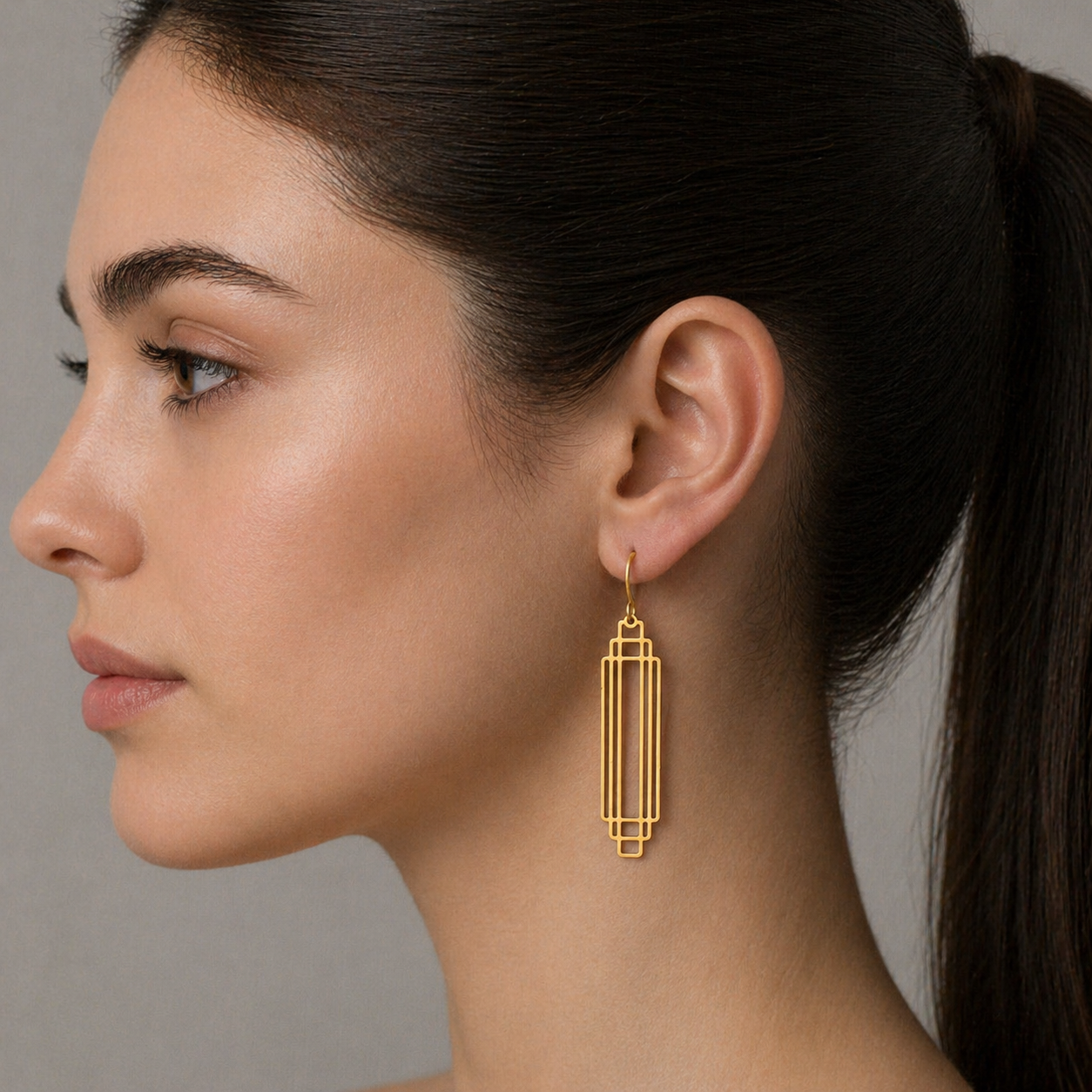 Art Deco Gold Rectangle Earrings