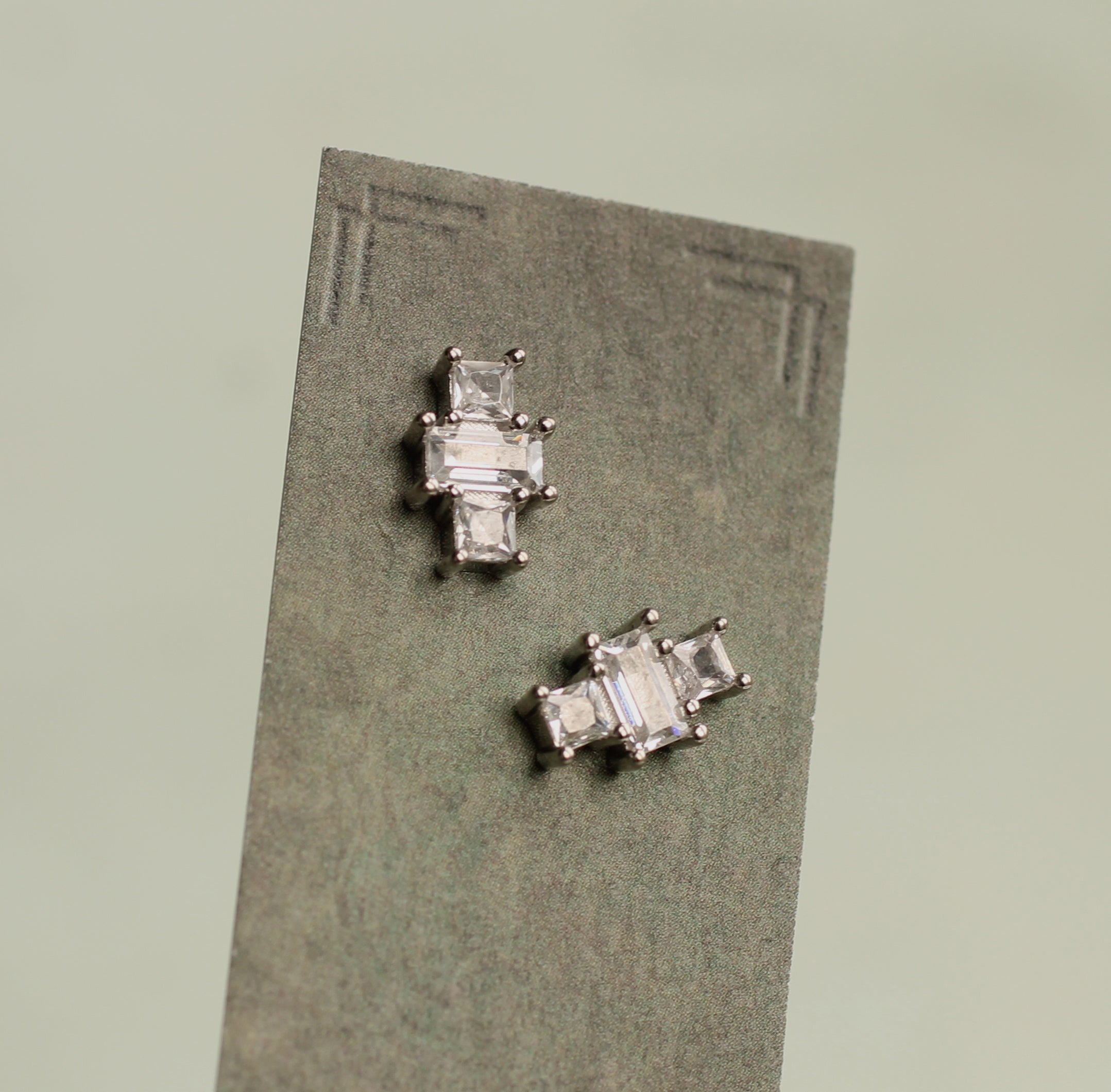 Art Deco Silver Rectangle Stud Earrings