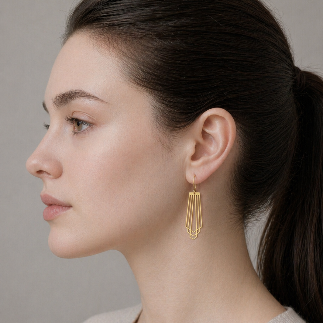 Art Deco Gold Fan Earrings