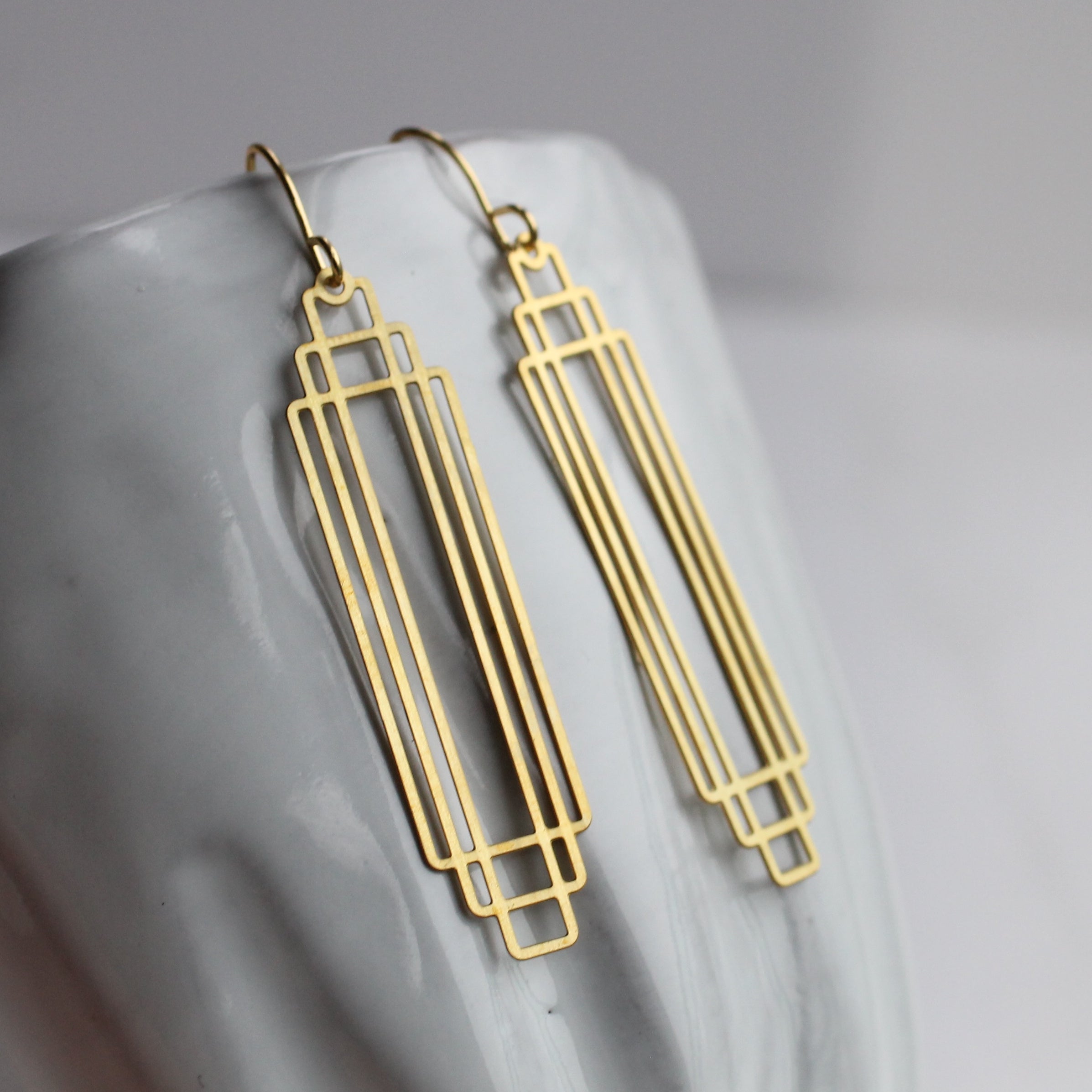 Art Deco Gold Rectangle Earrings