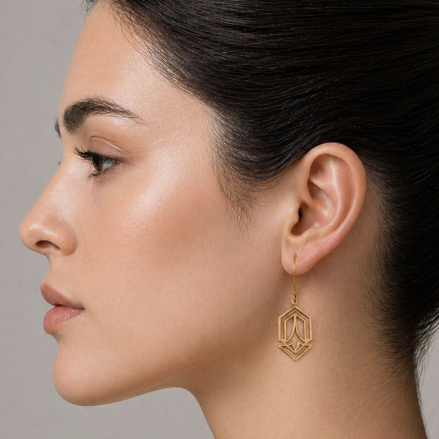 Gold Art Deco Brass Earrings