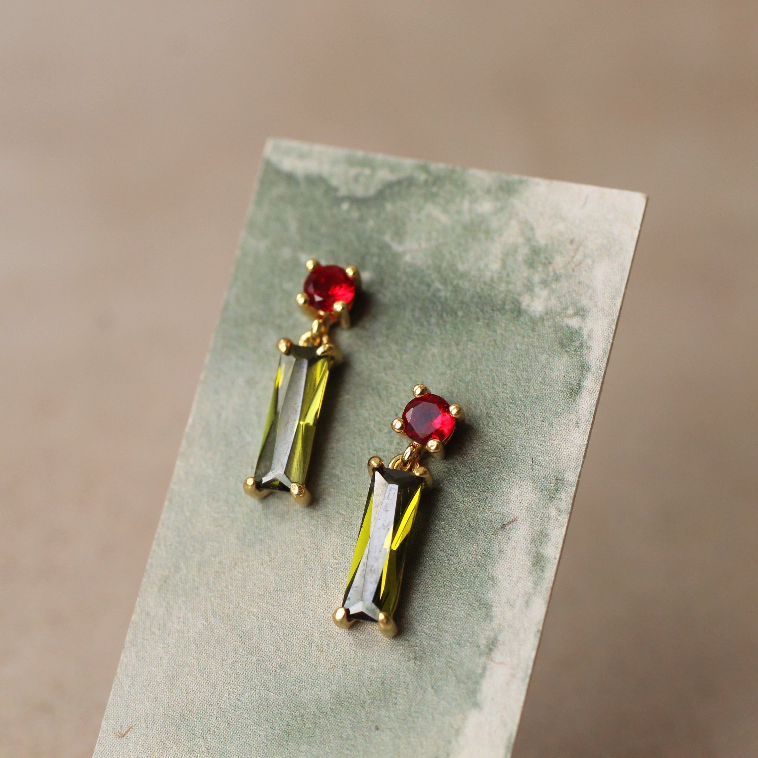 Scarlet and Olive Green Earrings