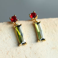 Scarlet and Olive Green Earrings