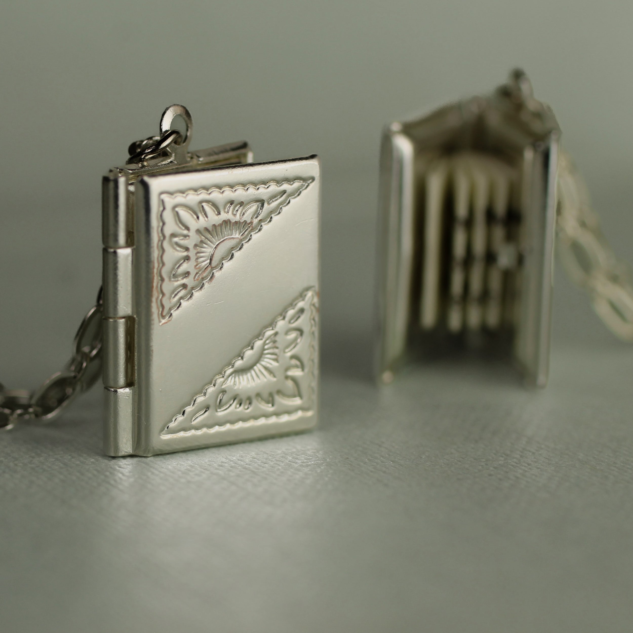 Silver Banner Book Locket Necklace