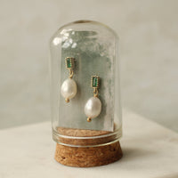 Emerald and Freshwater Pearl Drop Earrings