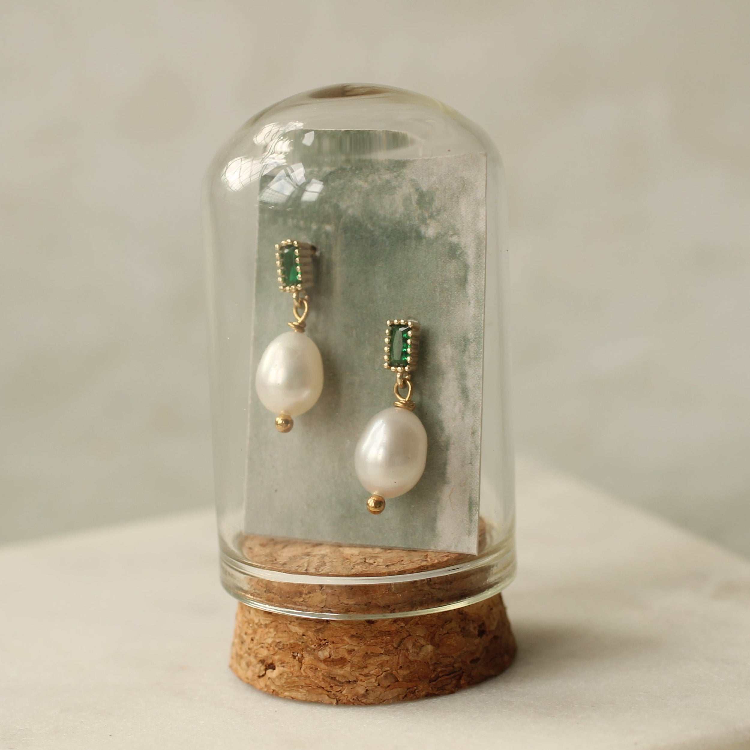 Emerald and Freshwater Pearl Drop Earrings