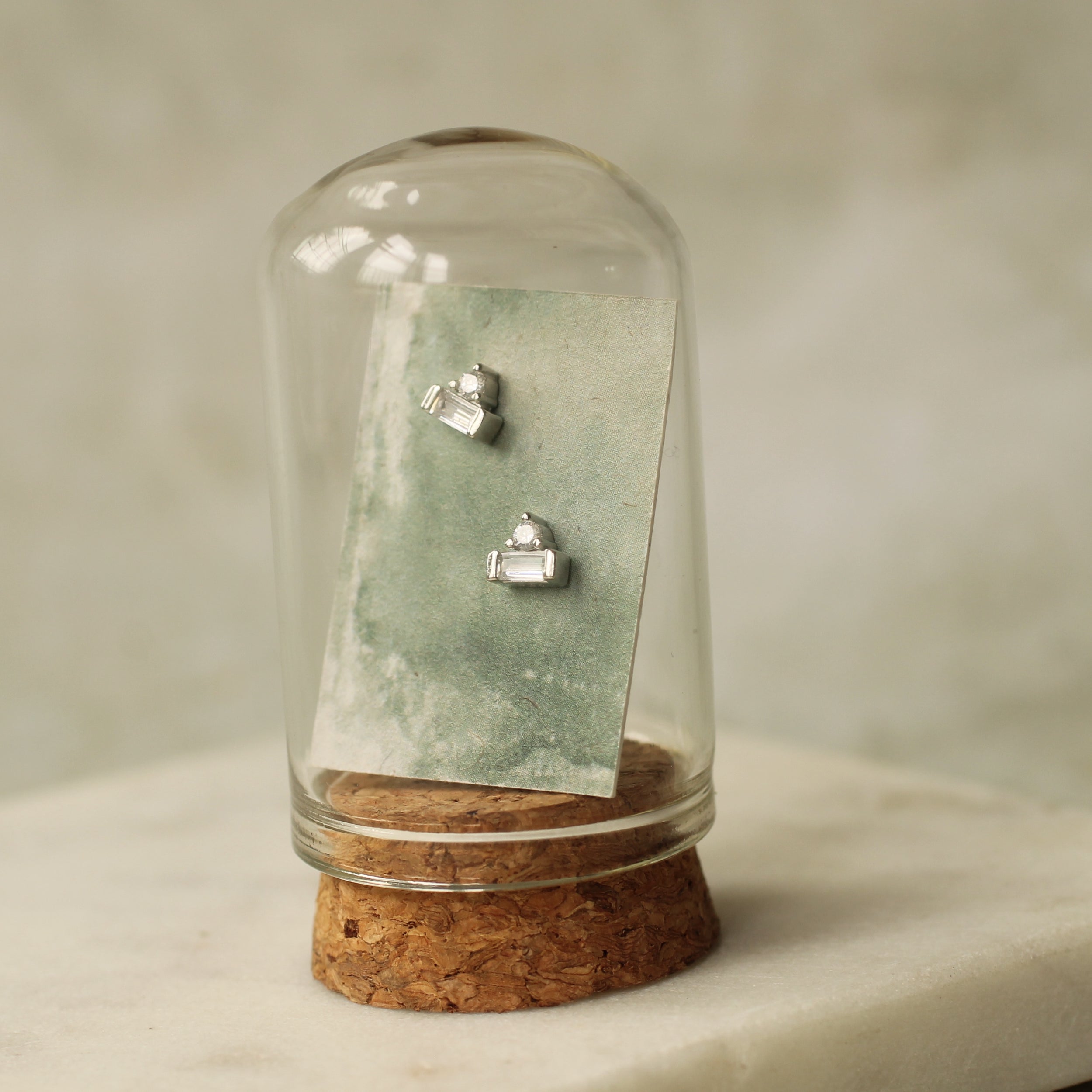 Art Deco Silver Crystal Pyramid Stud Earrings