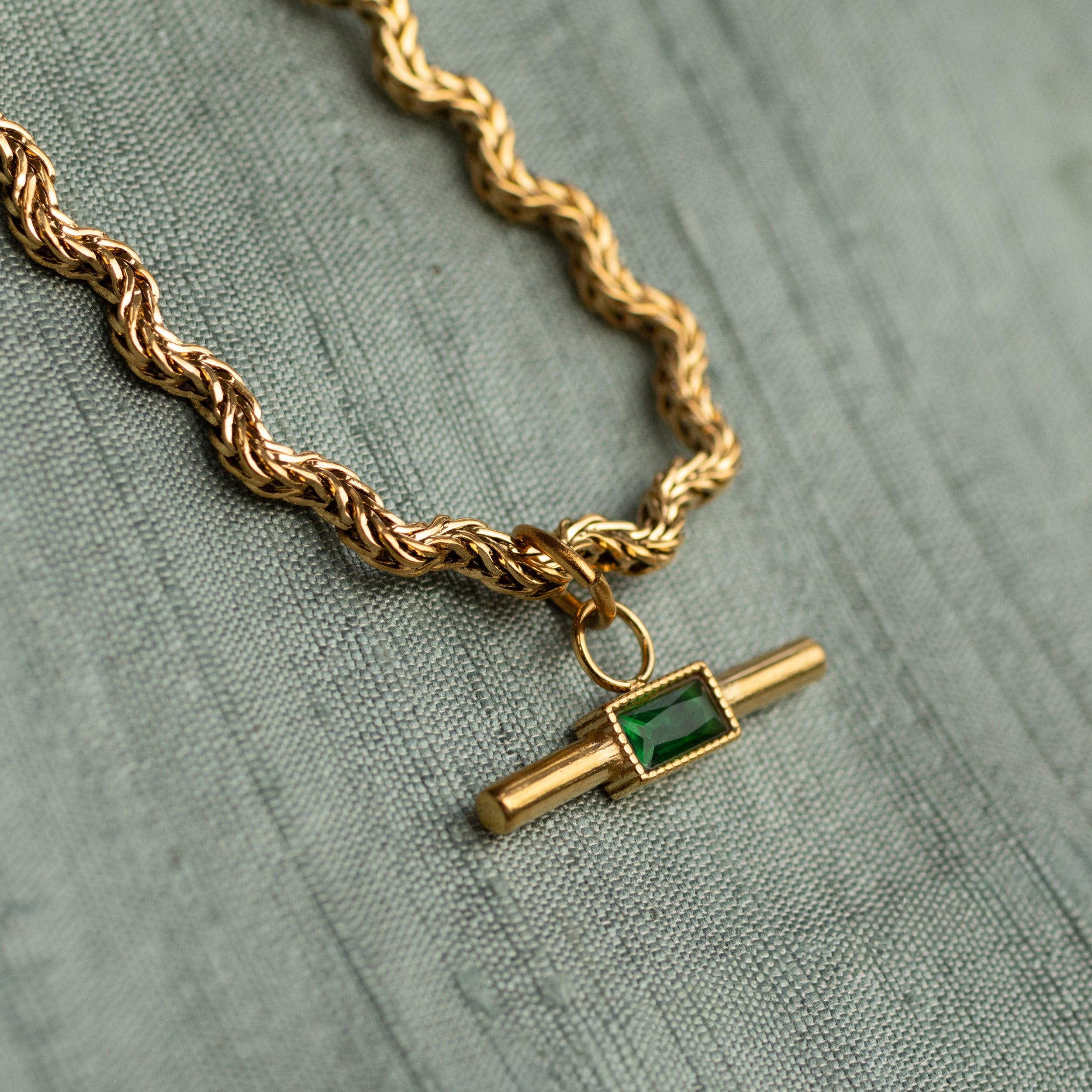 Jade Bar Necklace with Woven Chain