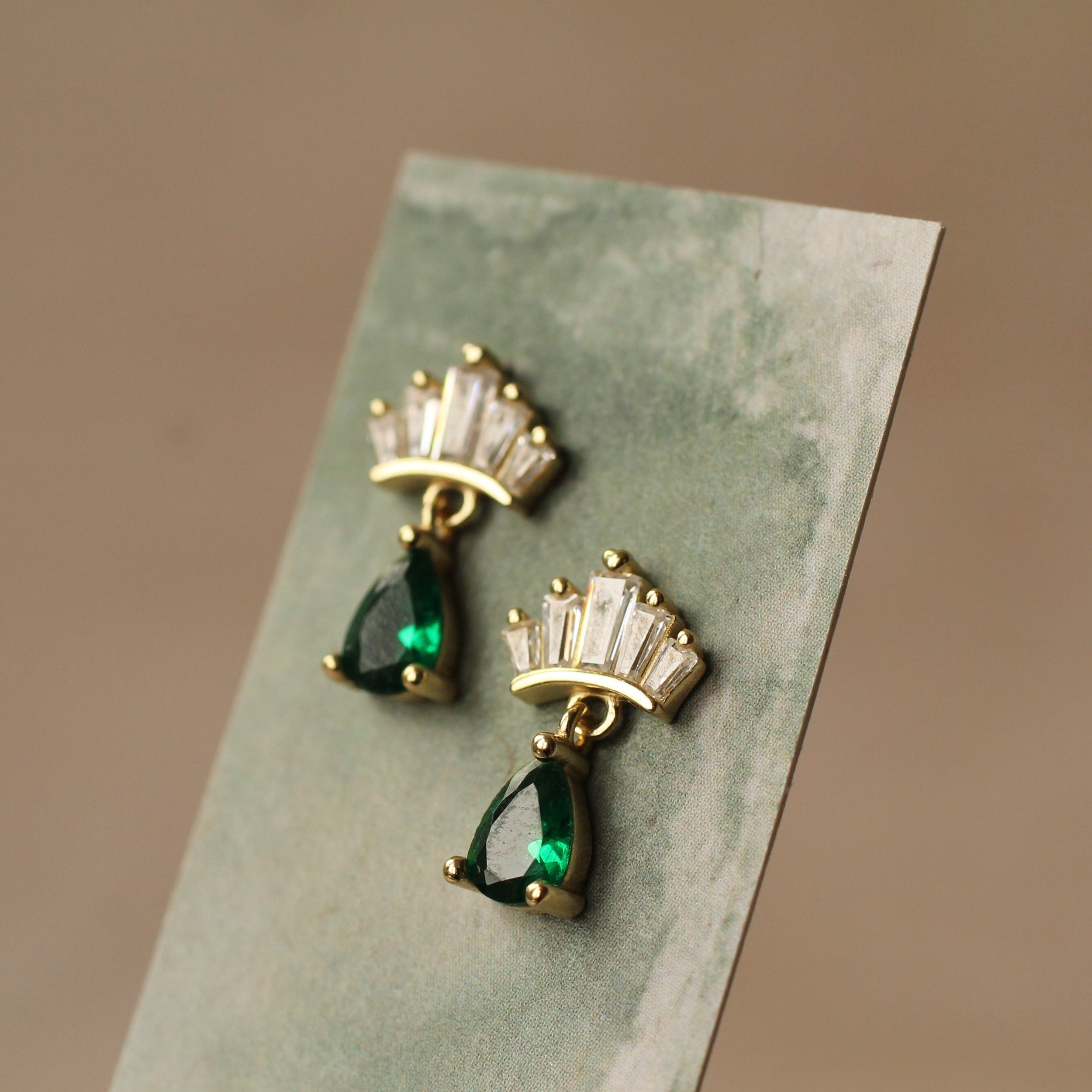 Emerald Gold Vermeil Crown Stud Earrings