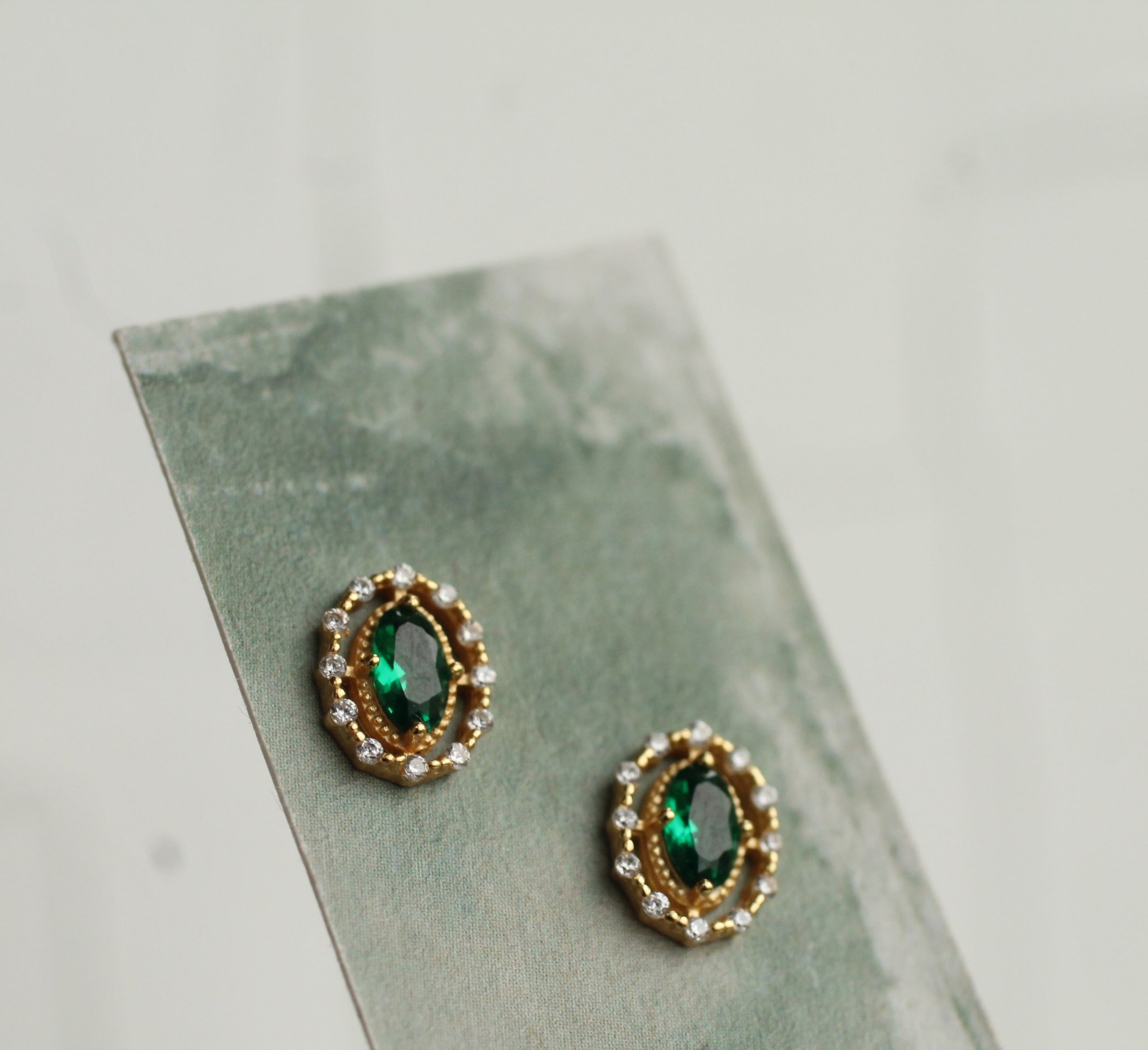 Emerald Oval Antique Stud Earrings