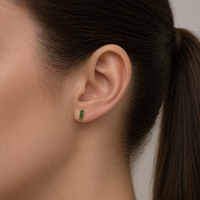 Silver Emerald Baguette Stud Earrings
