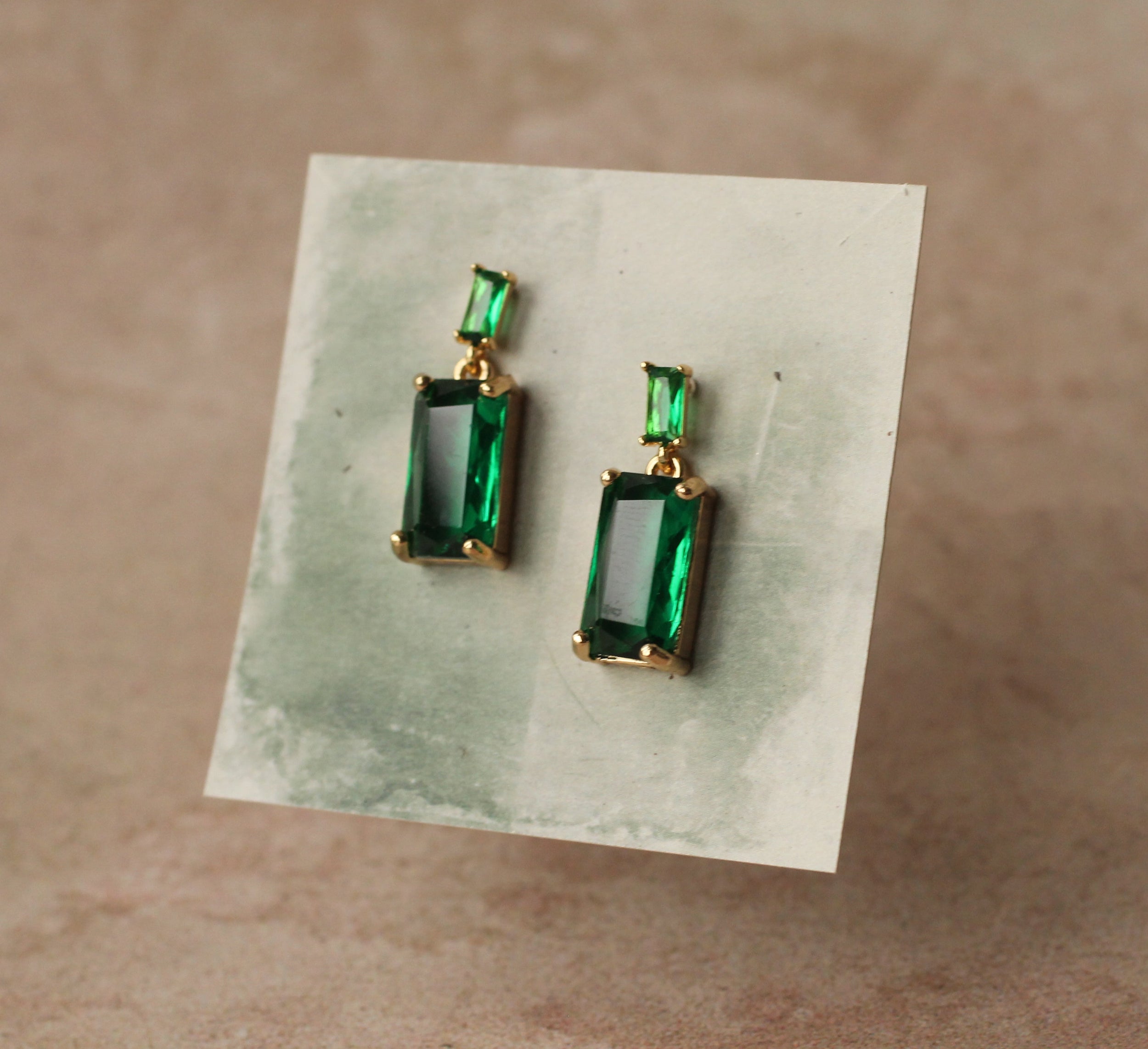 Emerald Block Baguette Earrings