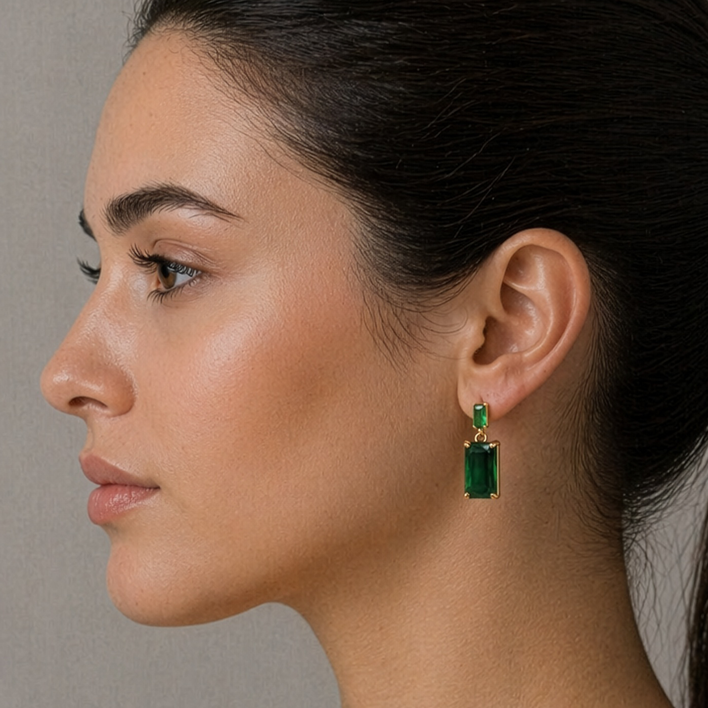 Emerald Block Baguette Earrings