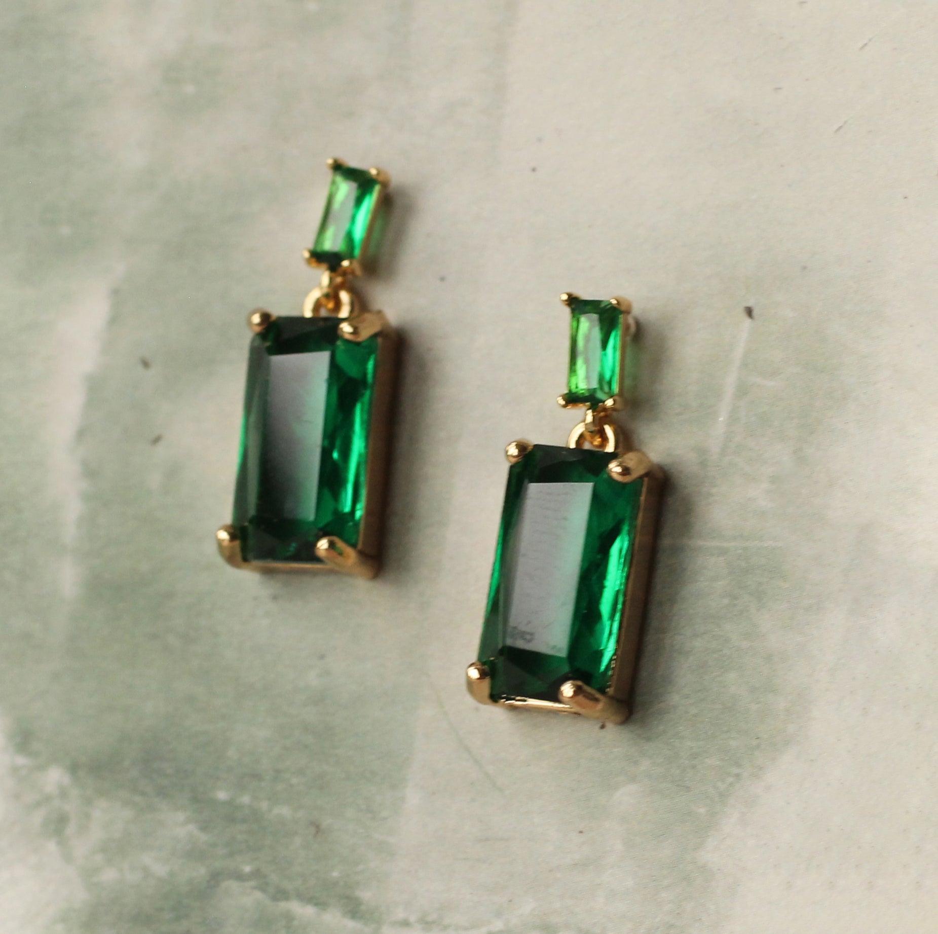Emerald Block Baguette Earrings