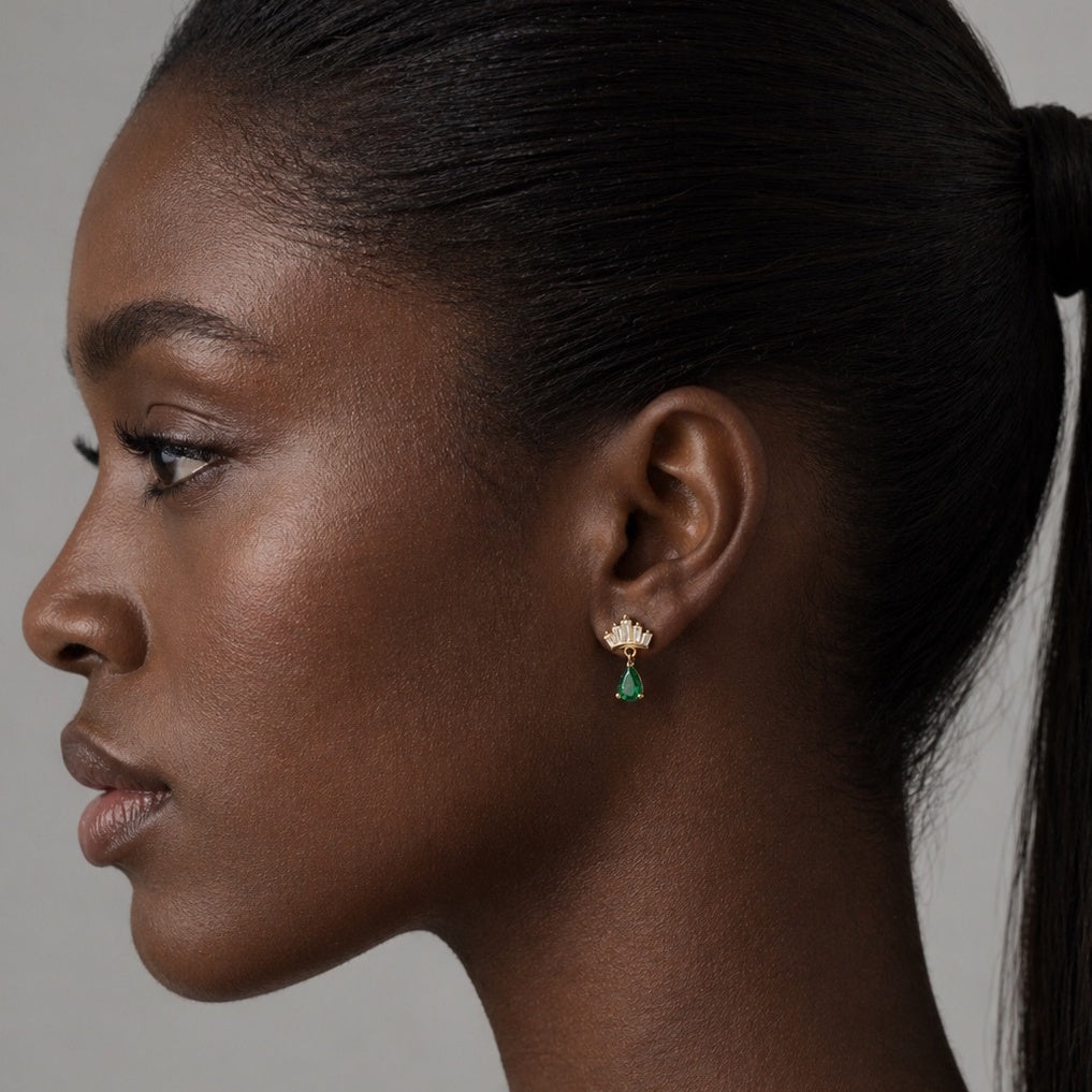 Emerald Gold Vermeil Crown Stud Earrings