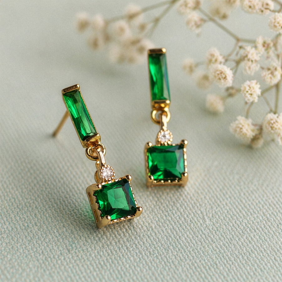 Art Deco Emerald Cube Earrings