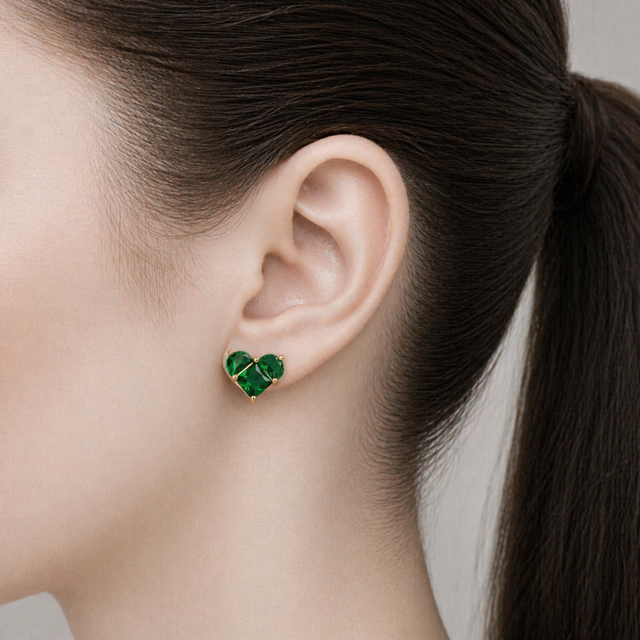 Emerald Heart Stud Earrings