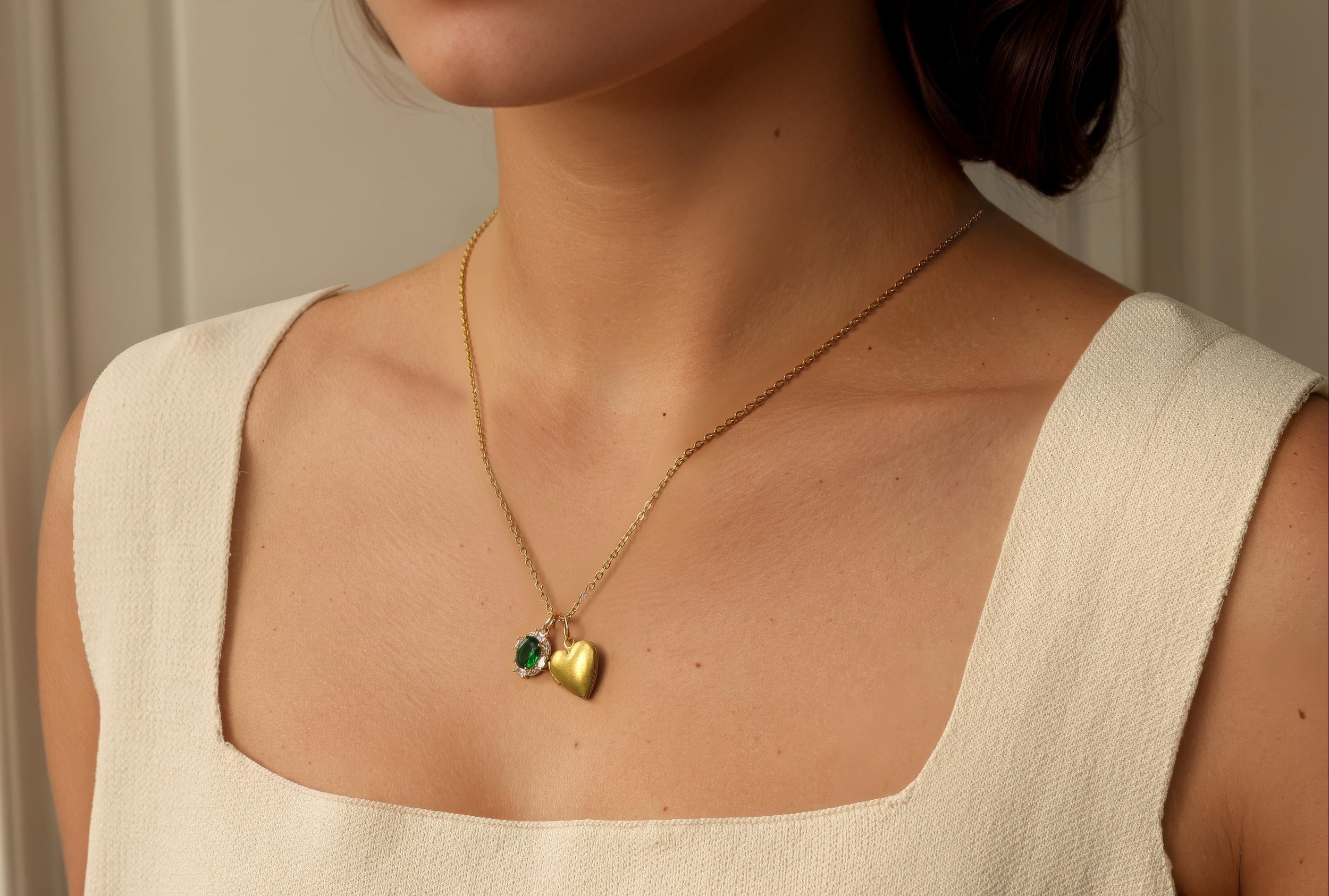 Emerald Heart Vintage Charm Locket Necklace