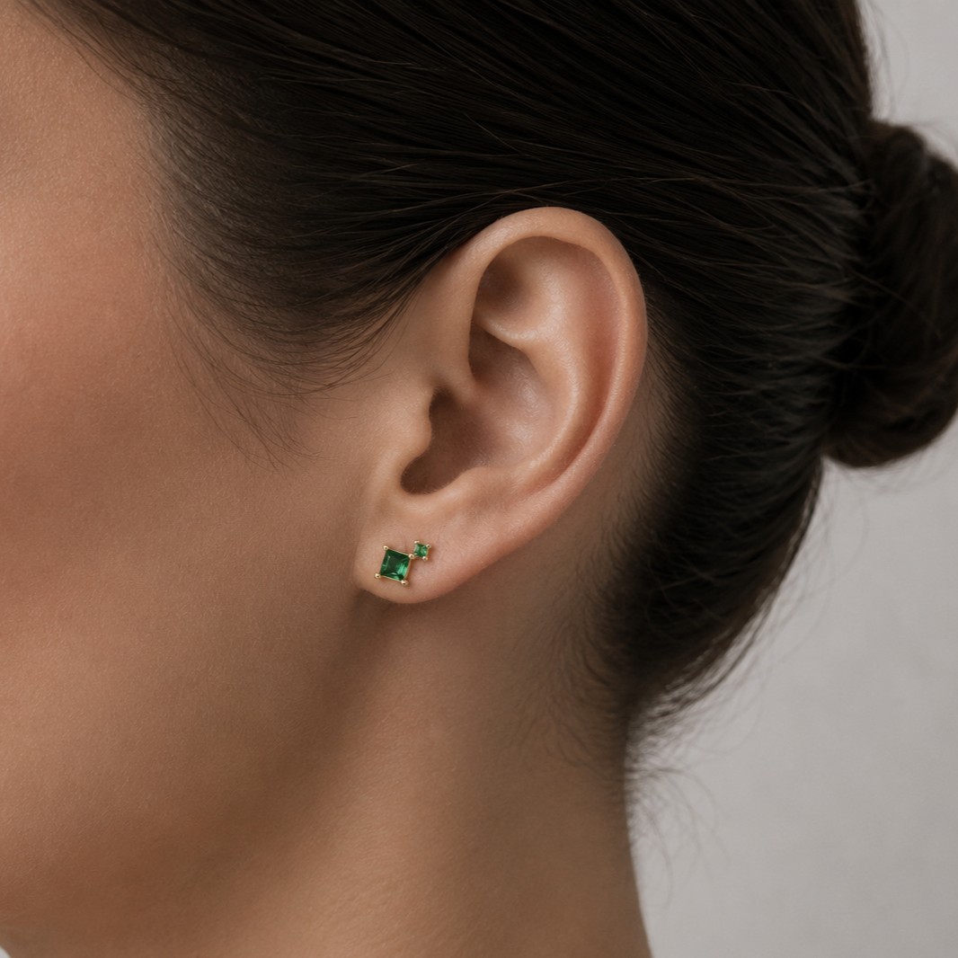 Emerald Green Kite Stud Earrings