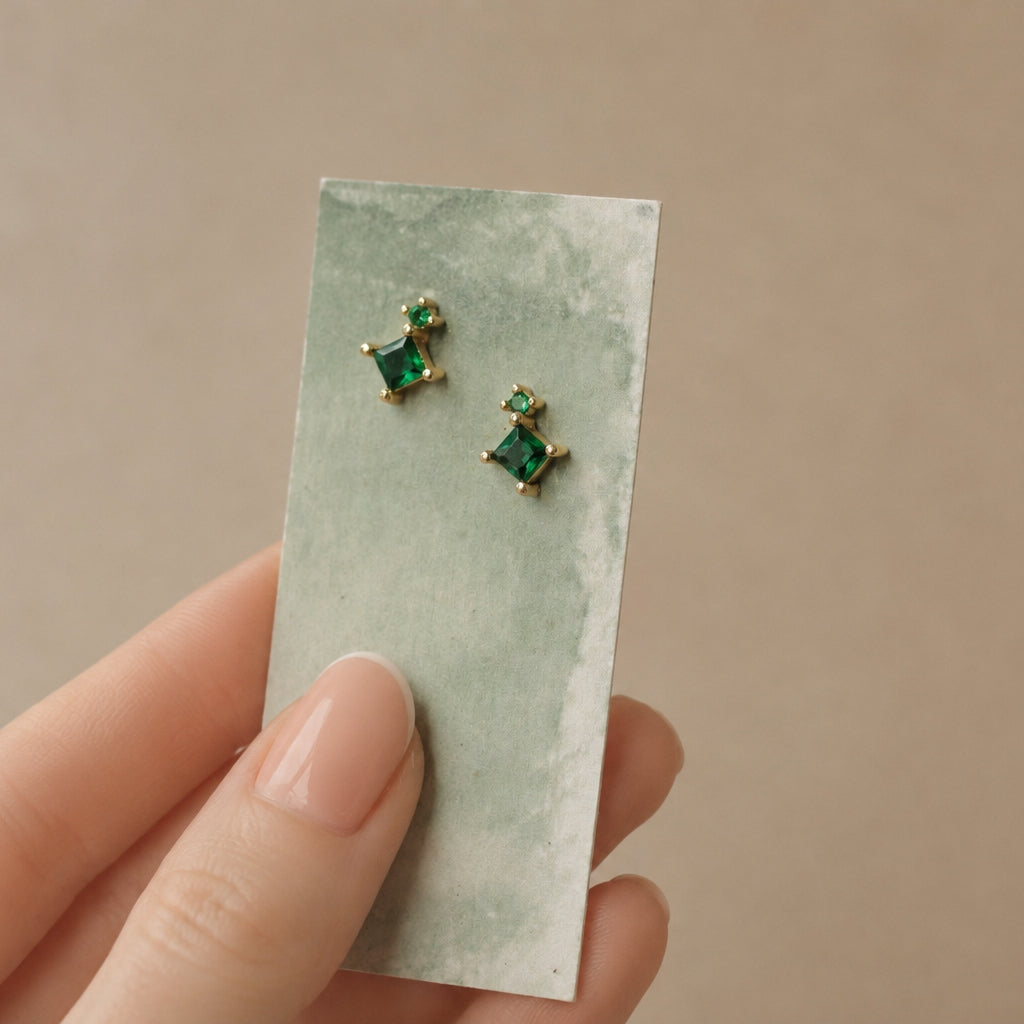 Emerald Green Kite Stud Earrings