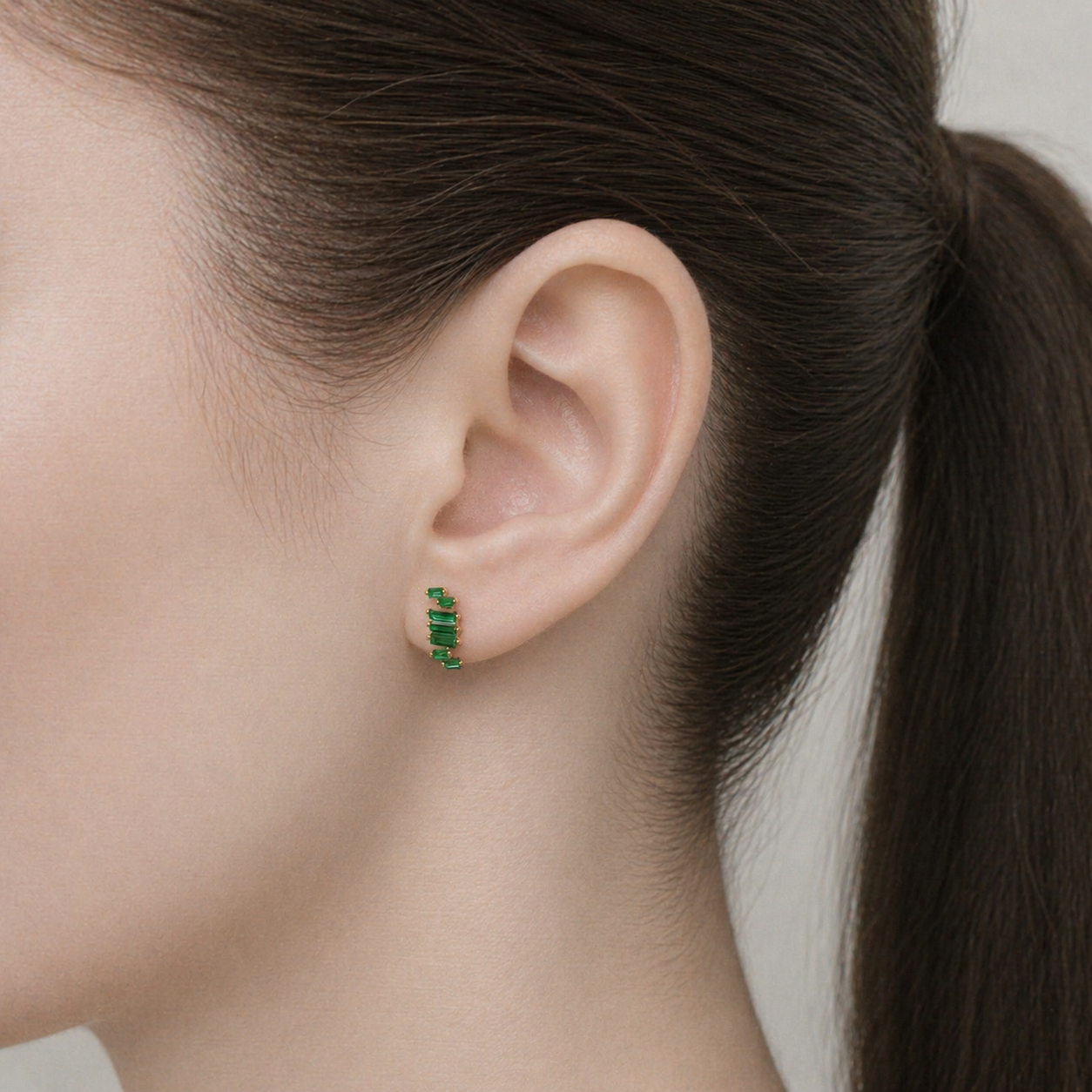 Emerald Ladder Baguette Stud Earrings