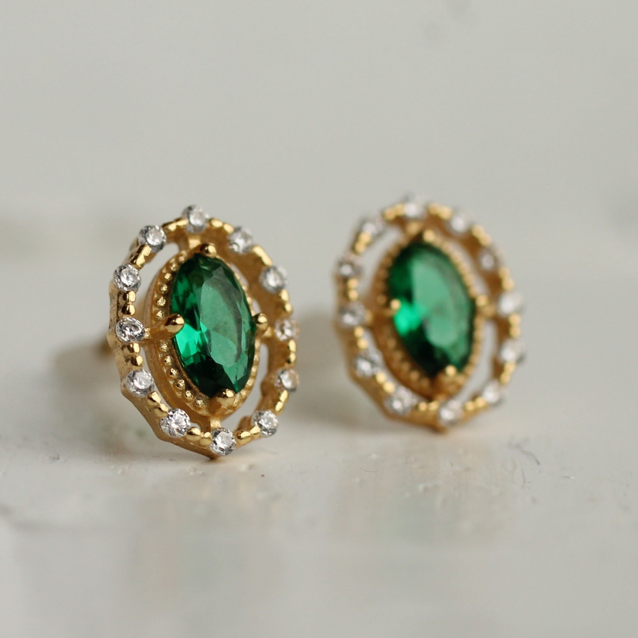 Emerald Oval Antique Stud Earrings