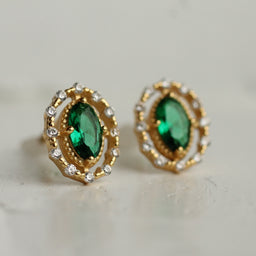 Emerald Oval Antique Stud Earrings