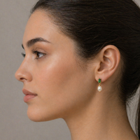 Emerald and Freshwater Pearl Drop Earrings