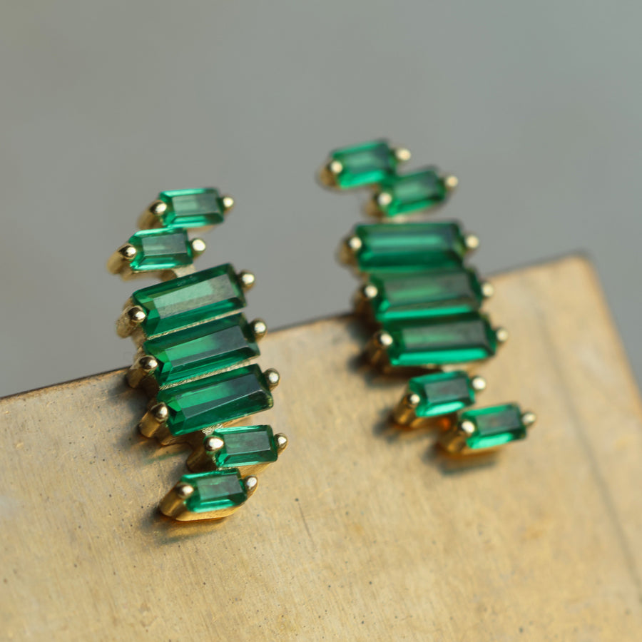 Emerald Ladder Baguette Stud Earrings