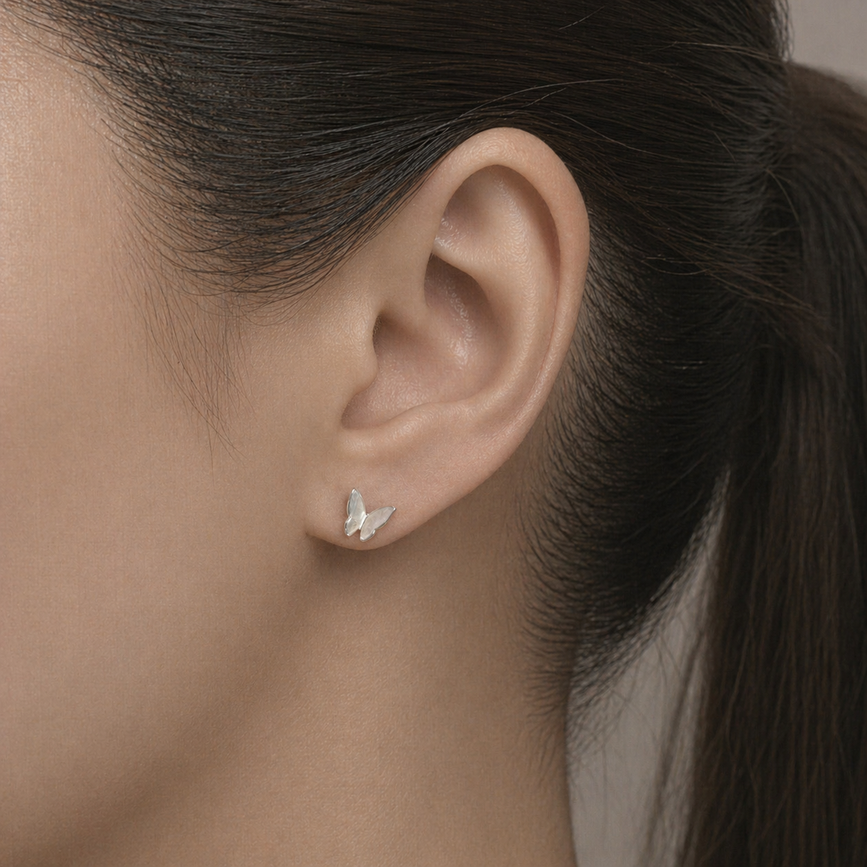 Sterling Silver Butterfly Silhouette Stud Earrings