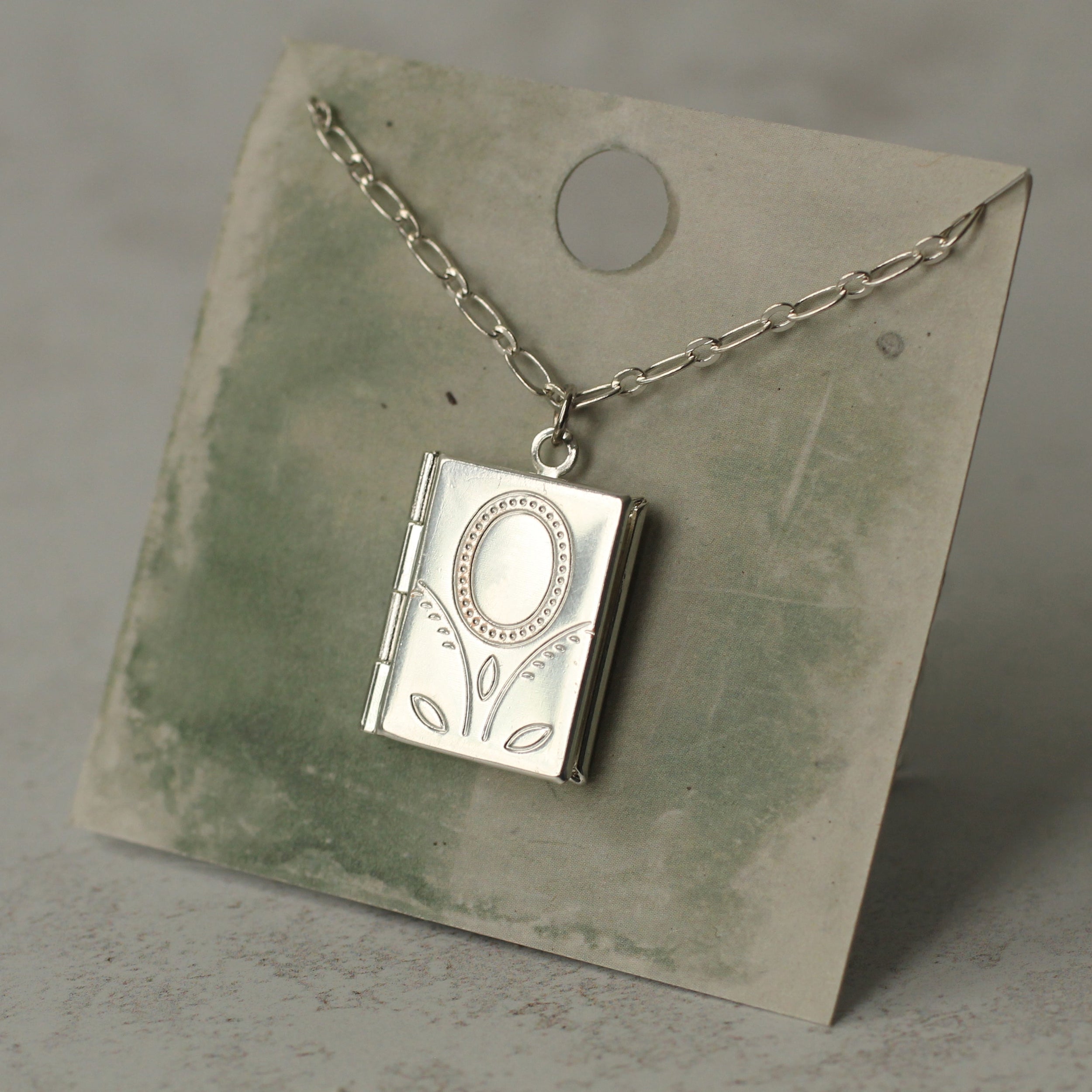 Silver Flower Book Locket Necklace