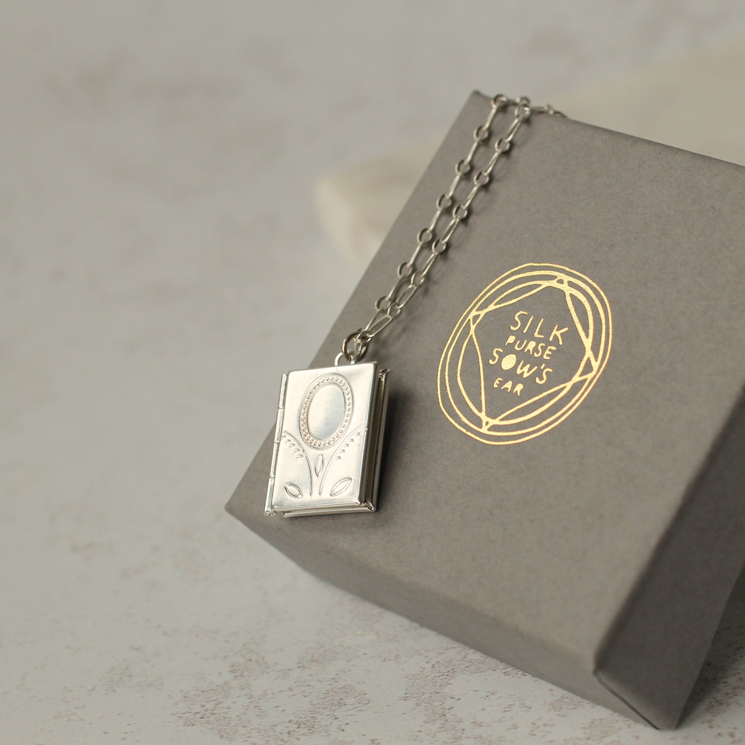 Silver Flower Book Locket Necklace