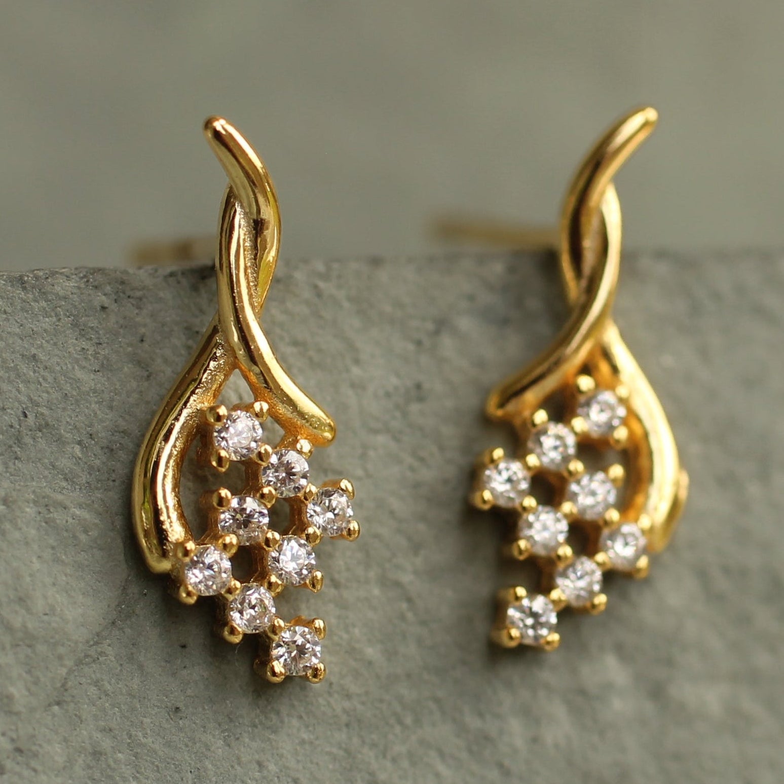 Vine Stud Earrings with Crystal