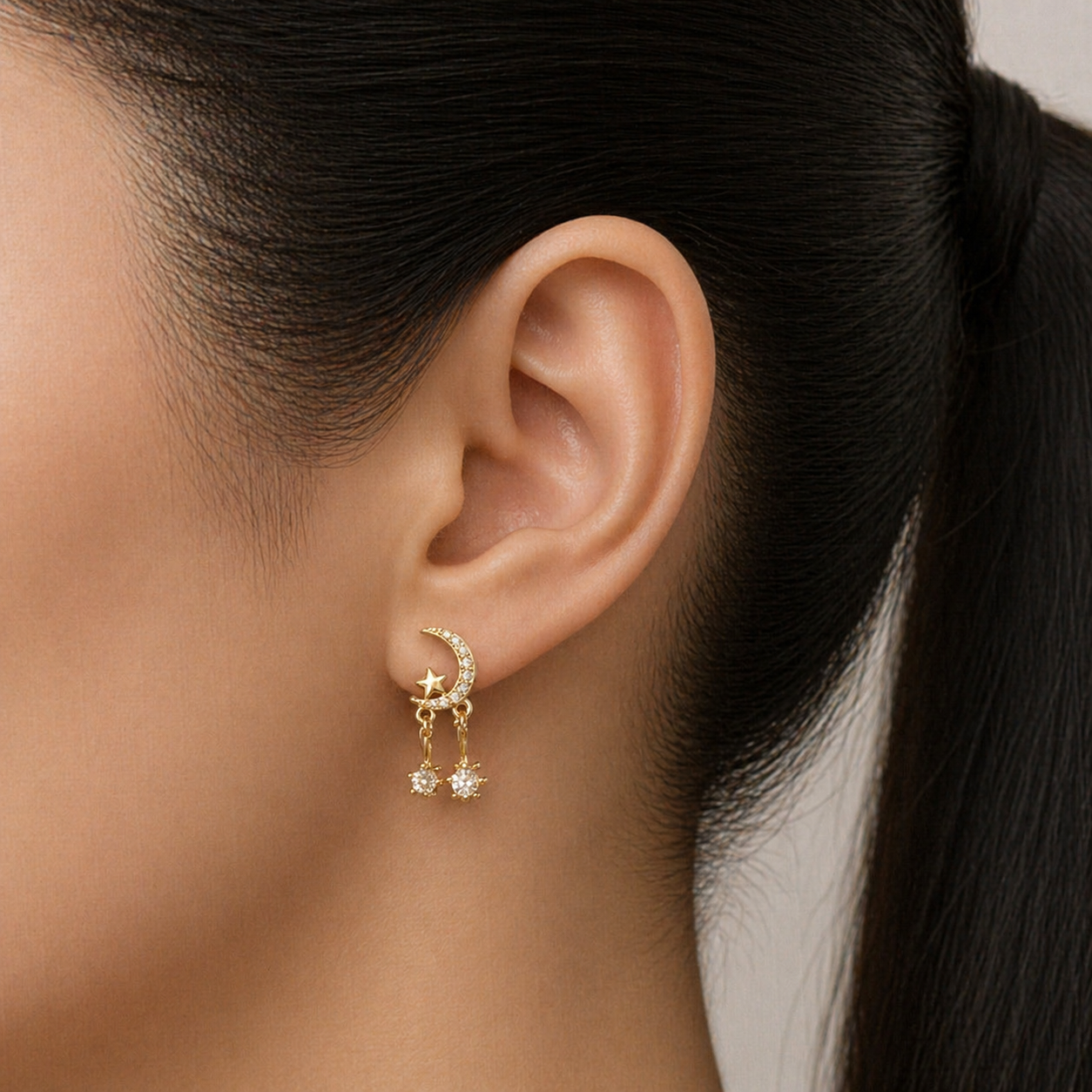 Hanging Moon Stud Earrings