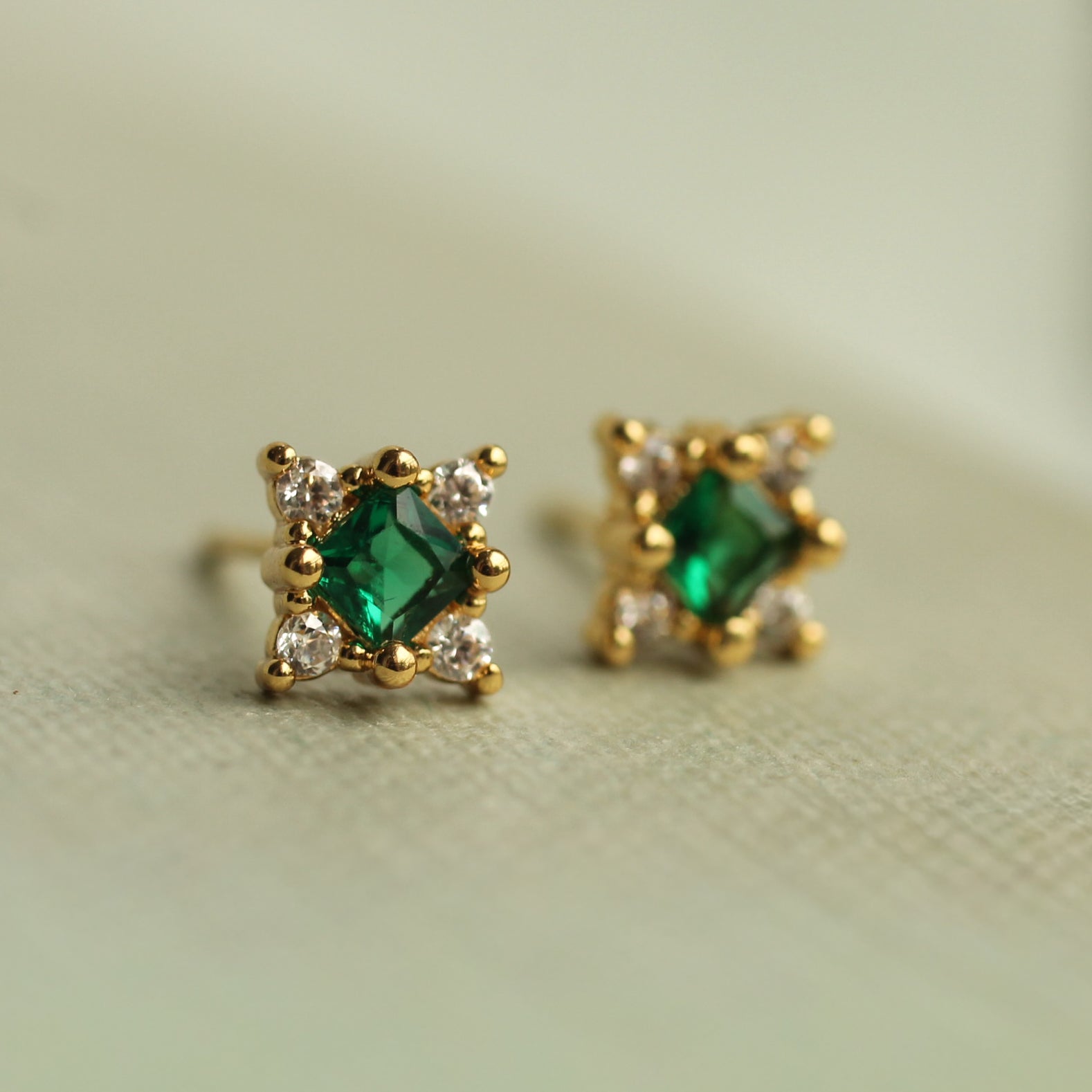 Emerald Star Stud Earrings