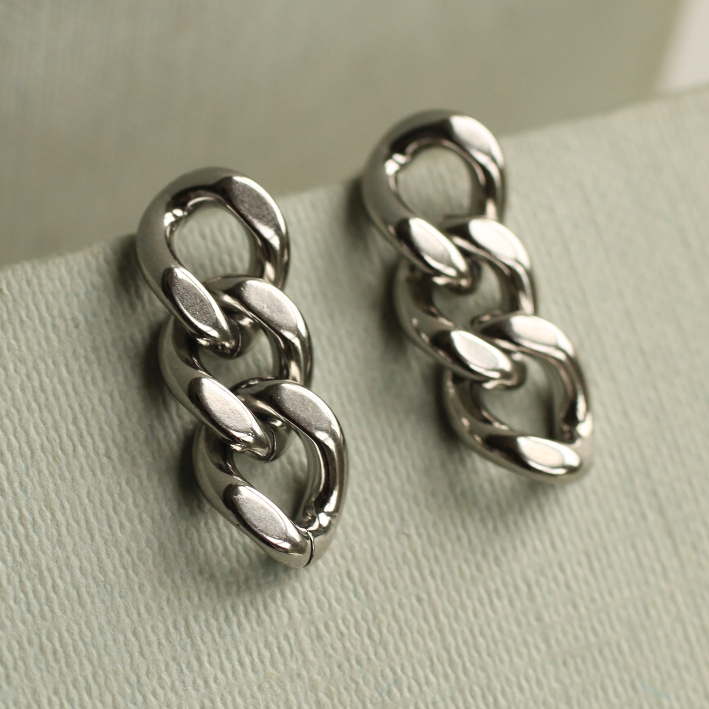 Silver Chain Stud Earrings