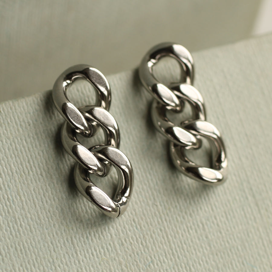 Silver Chain Stud Earrings
